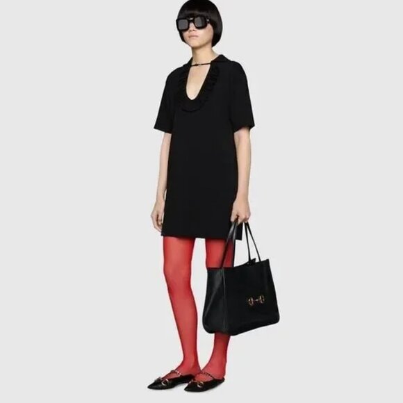NWT NWT Gucci Silk Viscose Dress w/Ruffles Shirt Dress In Black SIze 38 - Picture 1 of 14